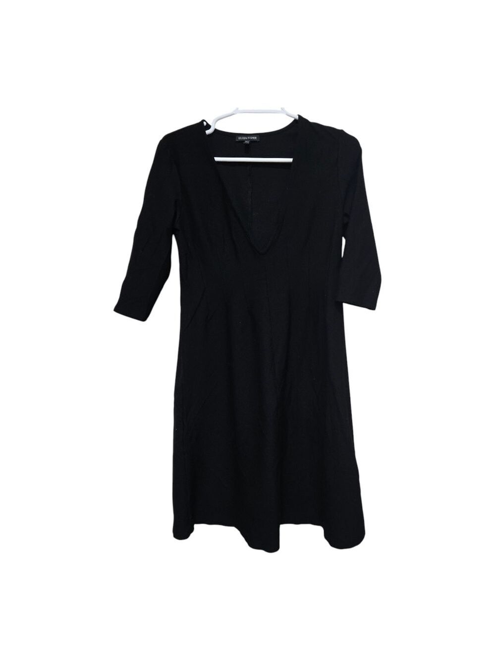 Eileen Fisher Black A Line Dress S V Neck Minimalist Travel